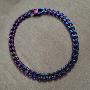 Stainless steel rainbow cuban chain bracelet, oil slick, multicolor, 5mm thick